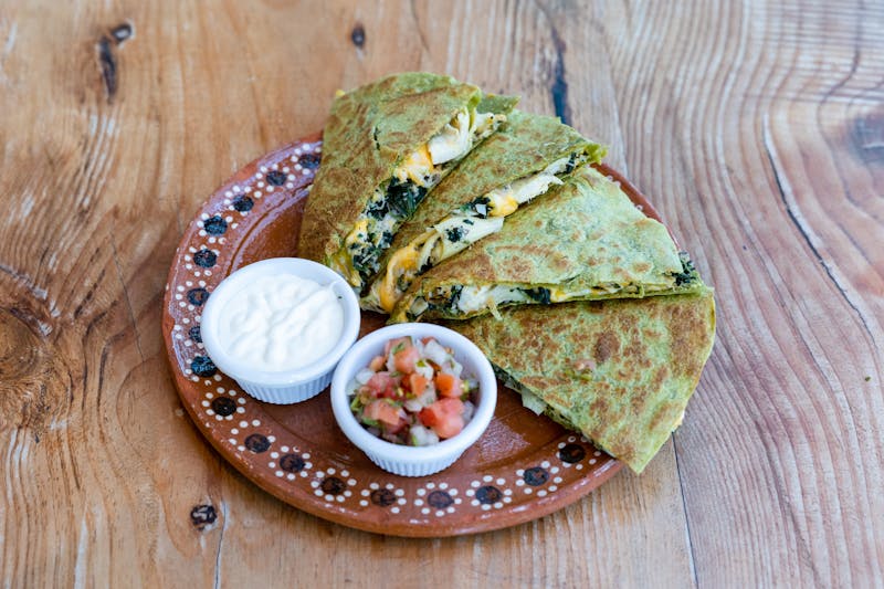Chicken Cheese Quesadilla with salsa and sour cream