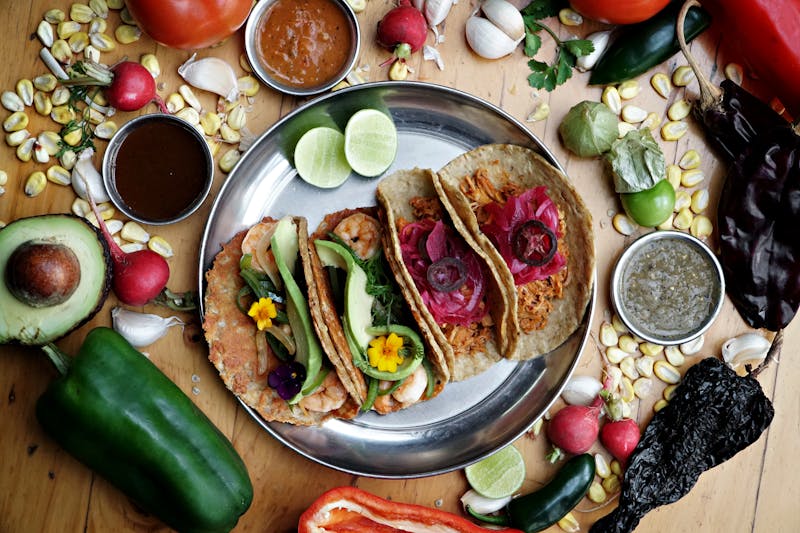 Grilled Veggie Tacos with roasted peppers